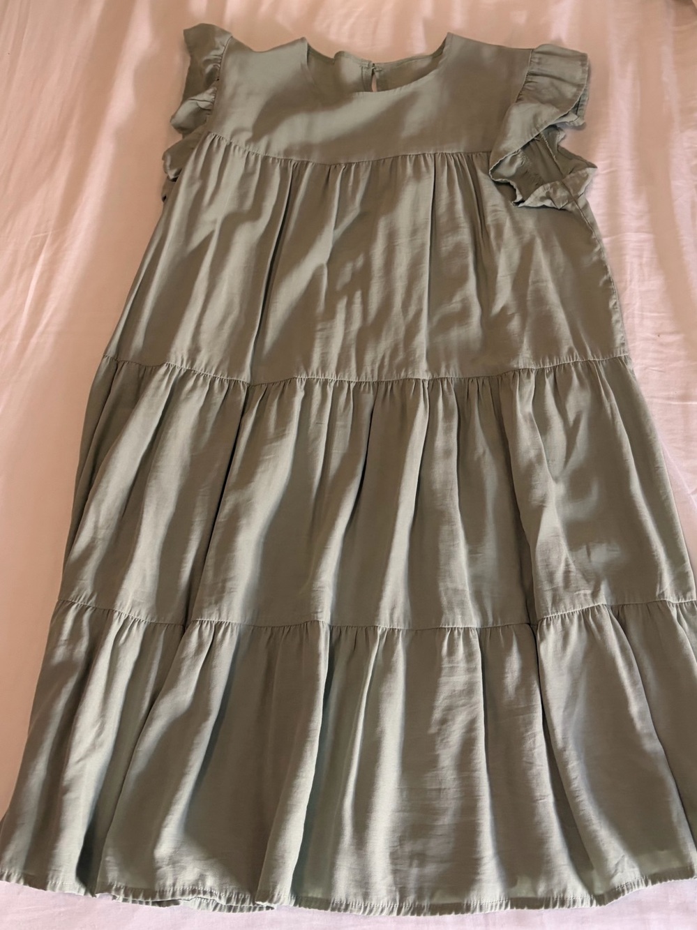 SHEIN Sage Green Ruffle Sleeve Tiered Mini Dress